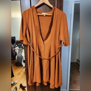 Bronze, brown, copper mid dress with belt
